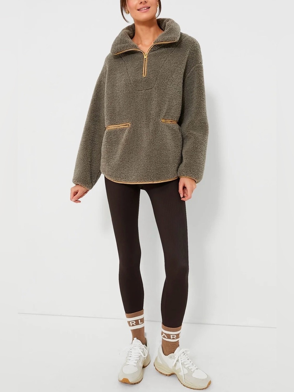 Tuckernuck Rhodes Shearling Quarter Zip Olive Sz M